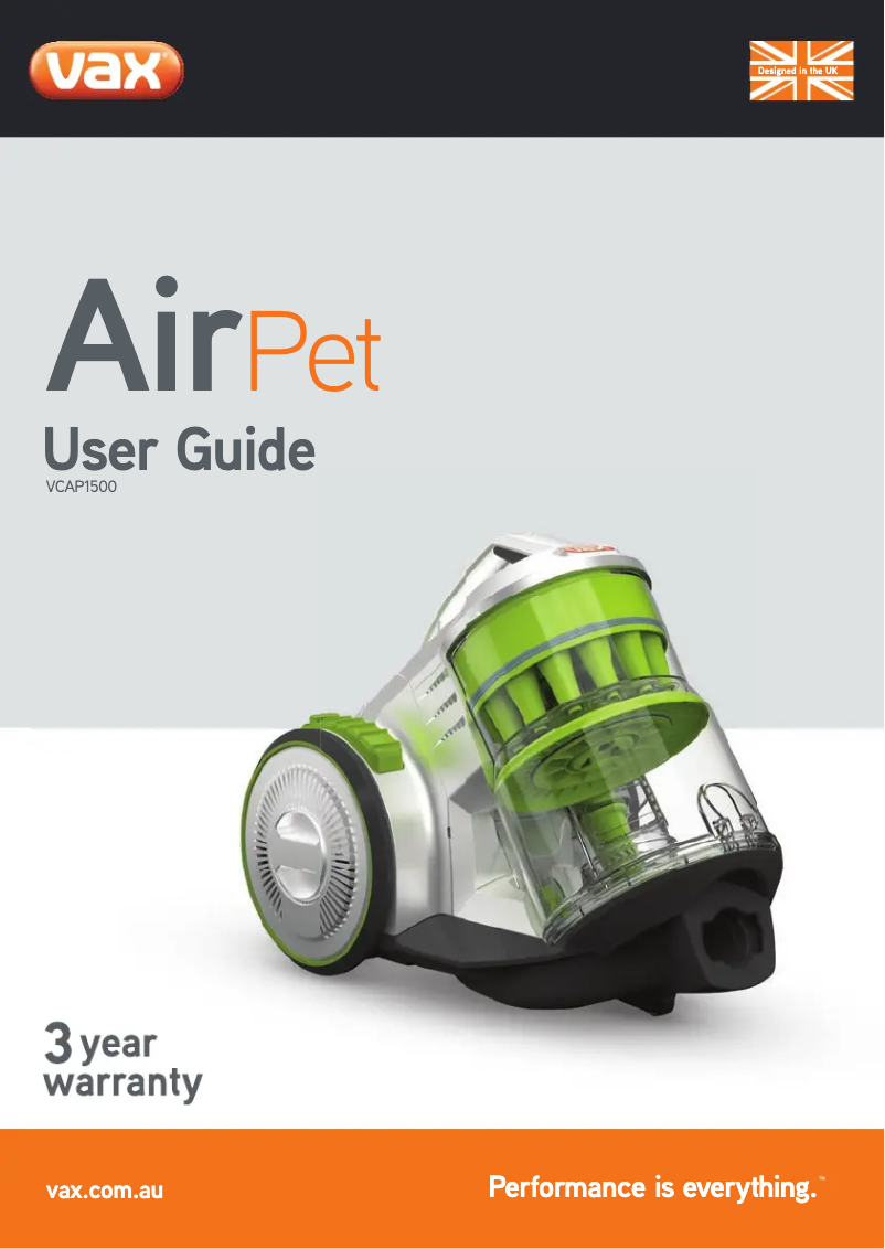 Image de la première page du manuel de l'appareil Air Pet VCAP1500