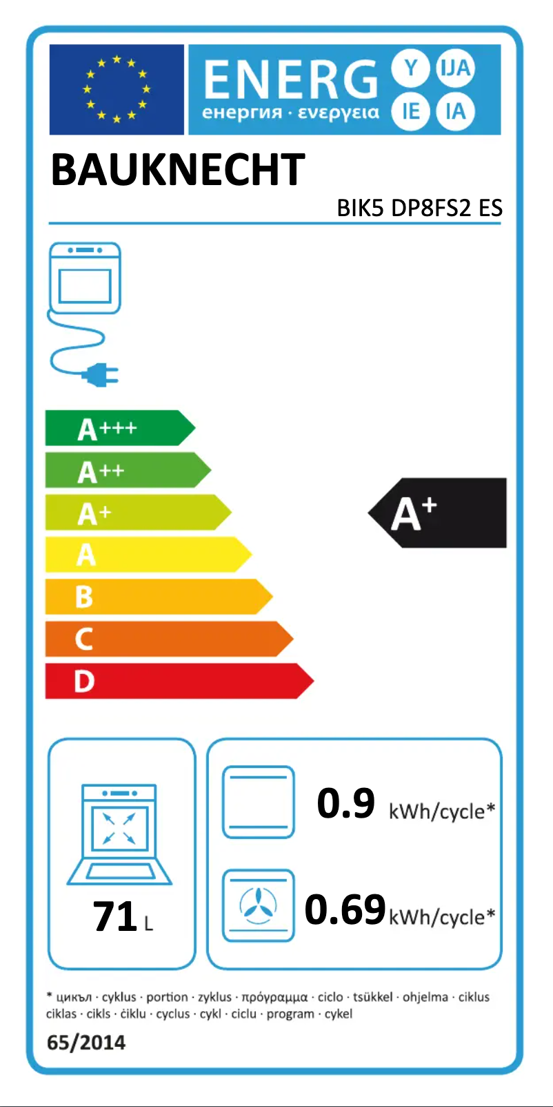 Page n°1 - Label énergétique Bauknecht BIK5 DP8FS2 ES