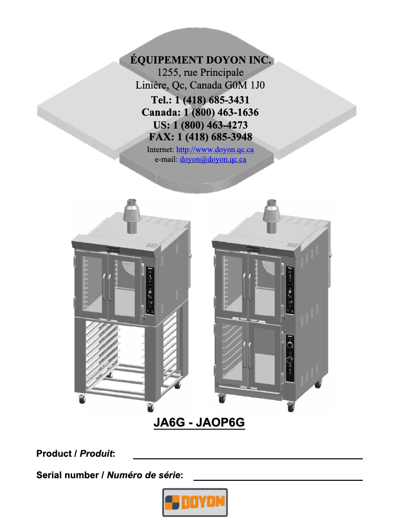 Page 1 de la notice Manuel utilisateur Doyon JAOP6G
