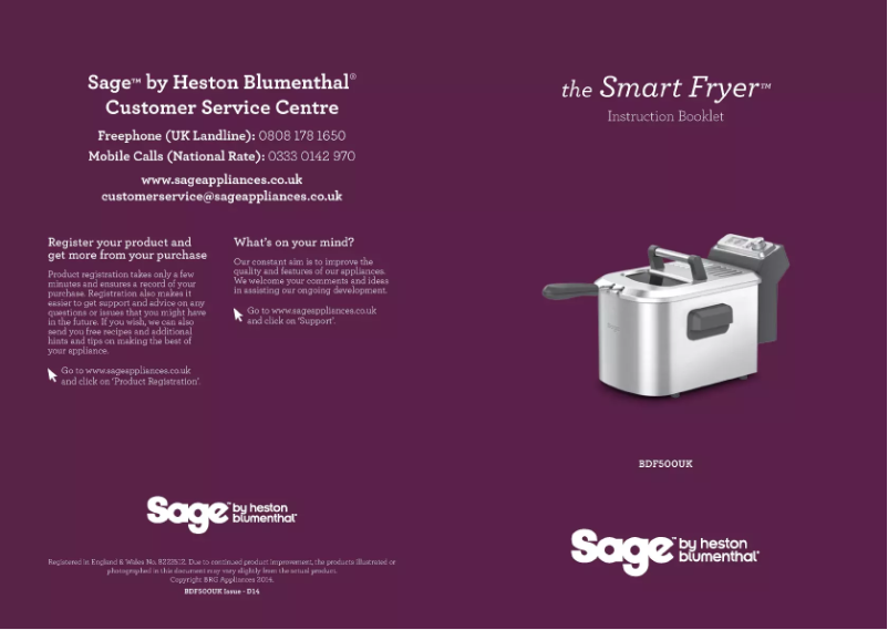 Page 1 de la notice Manuel utilisateur Sage The Smart Fryer BDF500