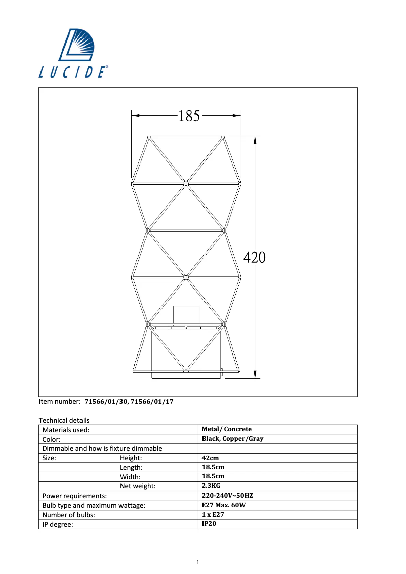 Page n°1 - Manuel utilisateur Lucide Rumico 71566/01/17