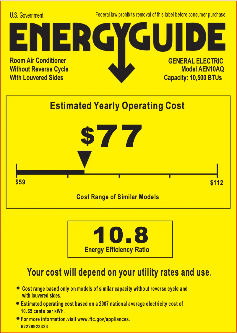 Page n°1 - Label énergétique GE AEN10AQ
