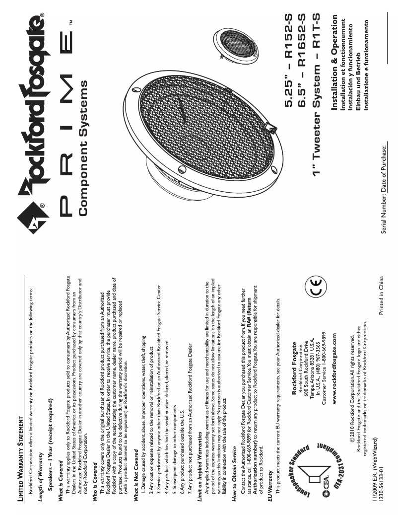 Page 1 of the manual User Manual Rockford Fosgate R1T-S
