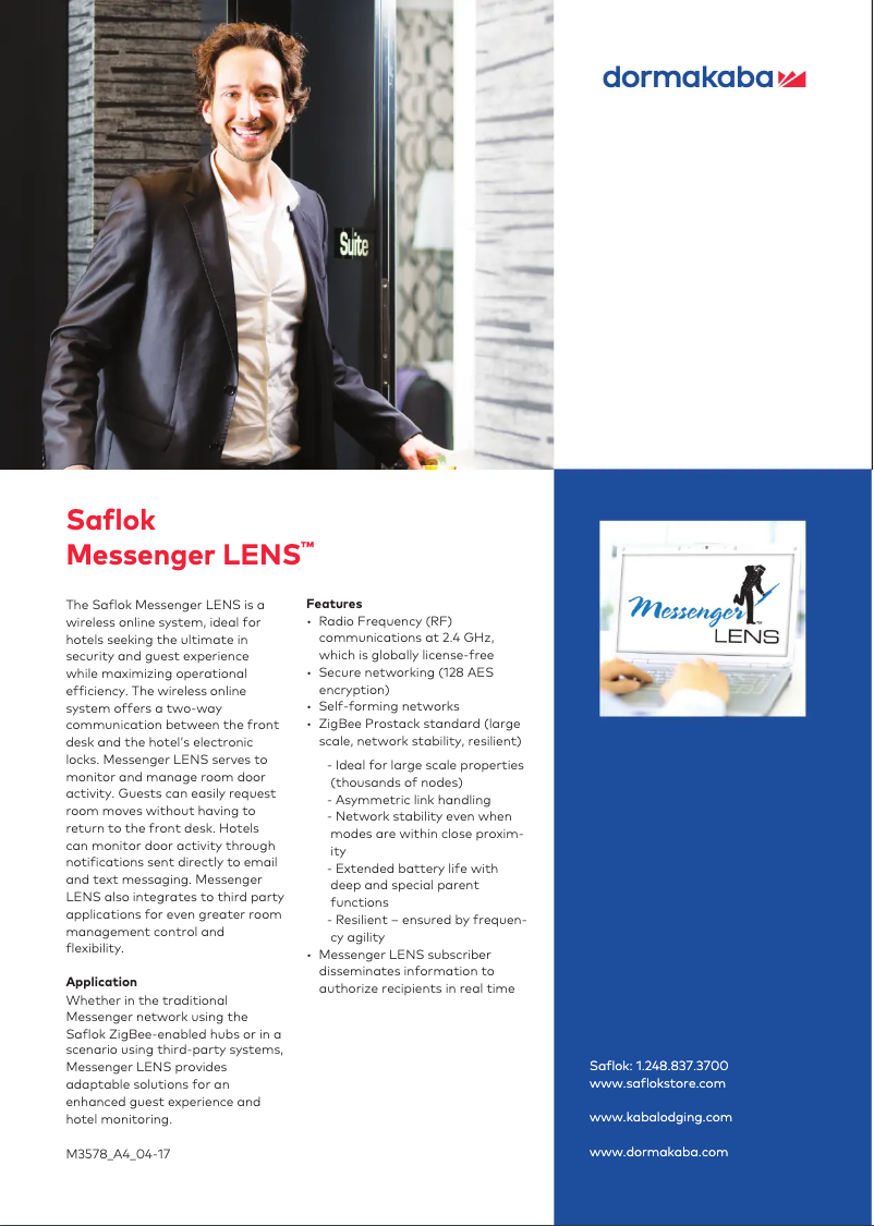 Page 1 de la notice Fiche technique Dormakaba Saflok Messenger Lens