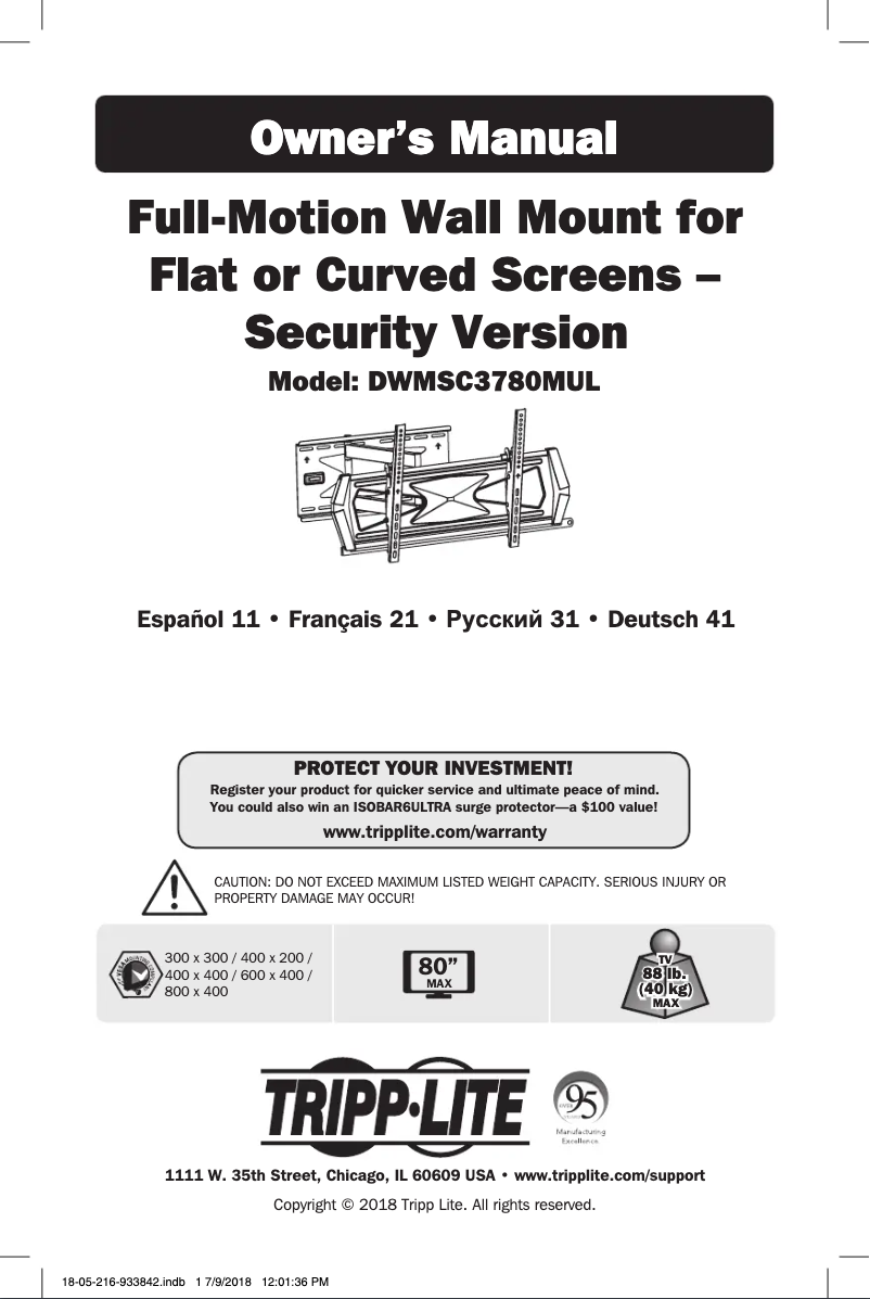 Page n°1 - Manuel utilisateur Tripp Lite DWMSC3780MUL