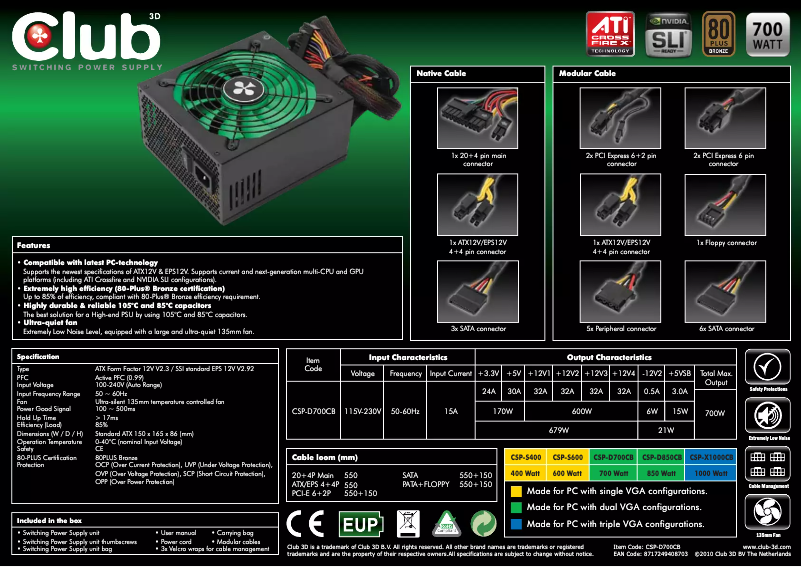 Page n°1 - Manuel utilisateur CLUB3D CSP-D700CB
