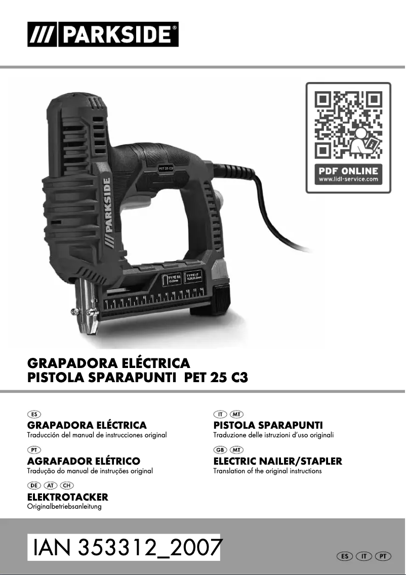 Page n°1 - Manuel utilisateur Parkside PET 25 C3