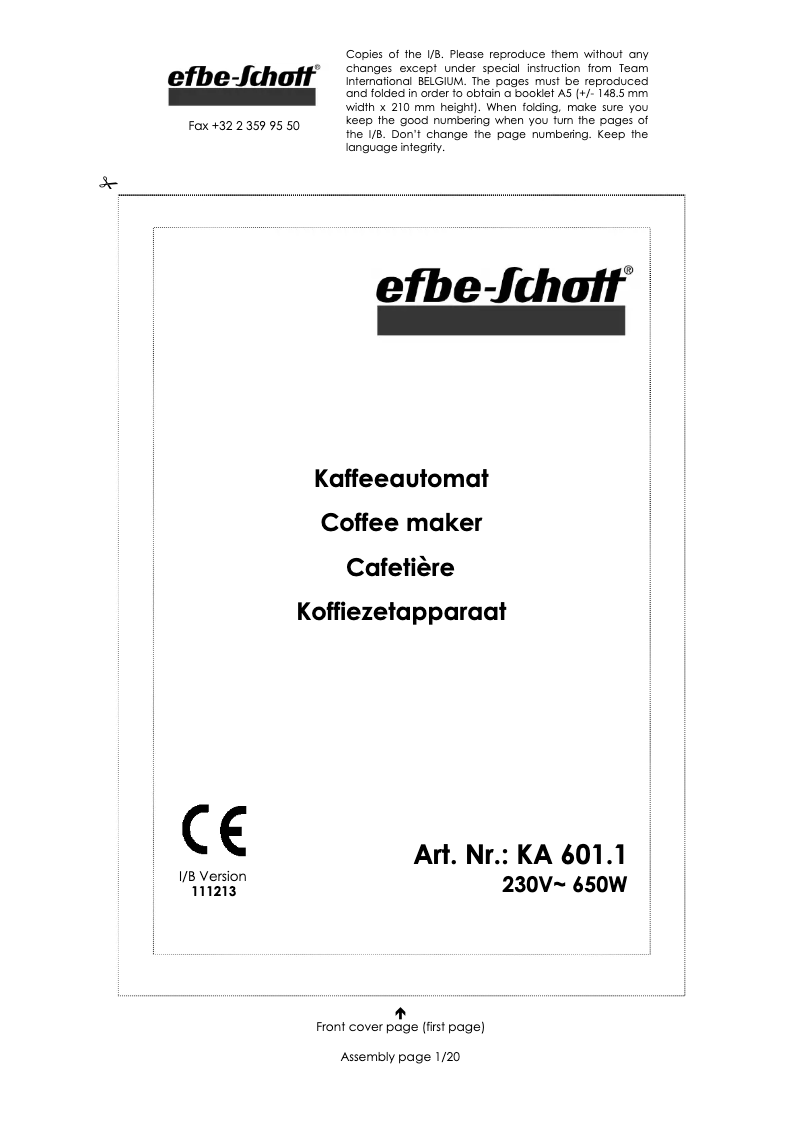 Page n°1 - Manuel utilisateur Efbe-Schott KA 601.1