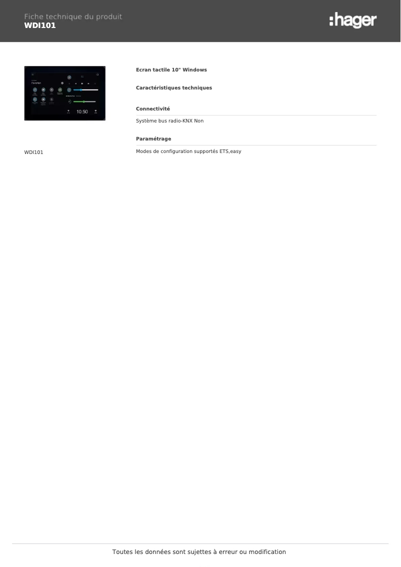 Image de la première page du manuel de l'appareil WDI101