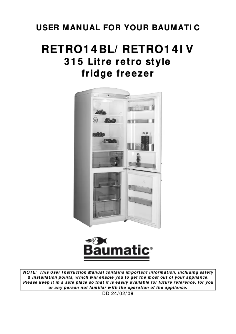 Page 1 de la notice Manuel utilisateur Baumatic RETRO14BL