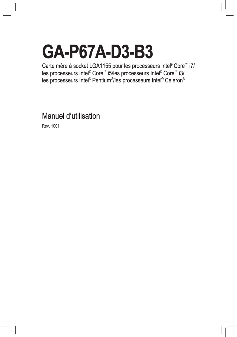 Page n°1 - Manuel utilisateur Gigabyte GA-P67A-D3-B3