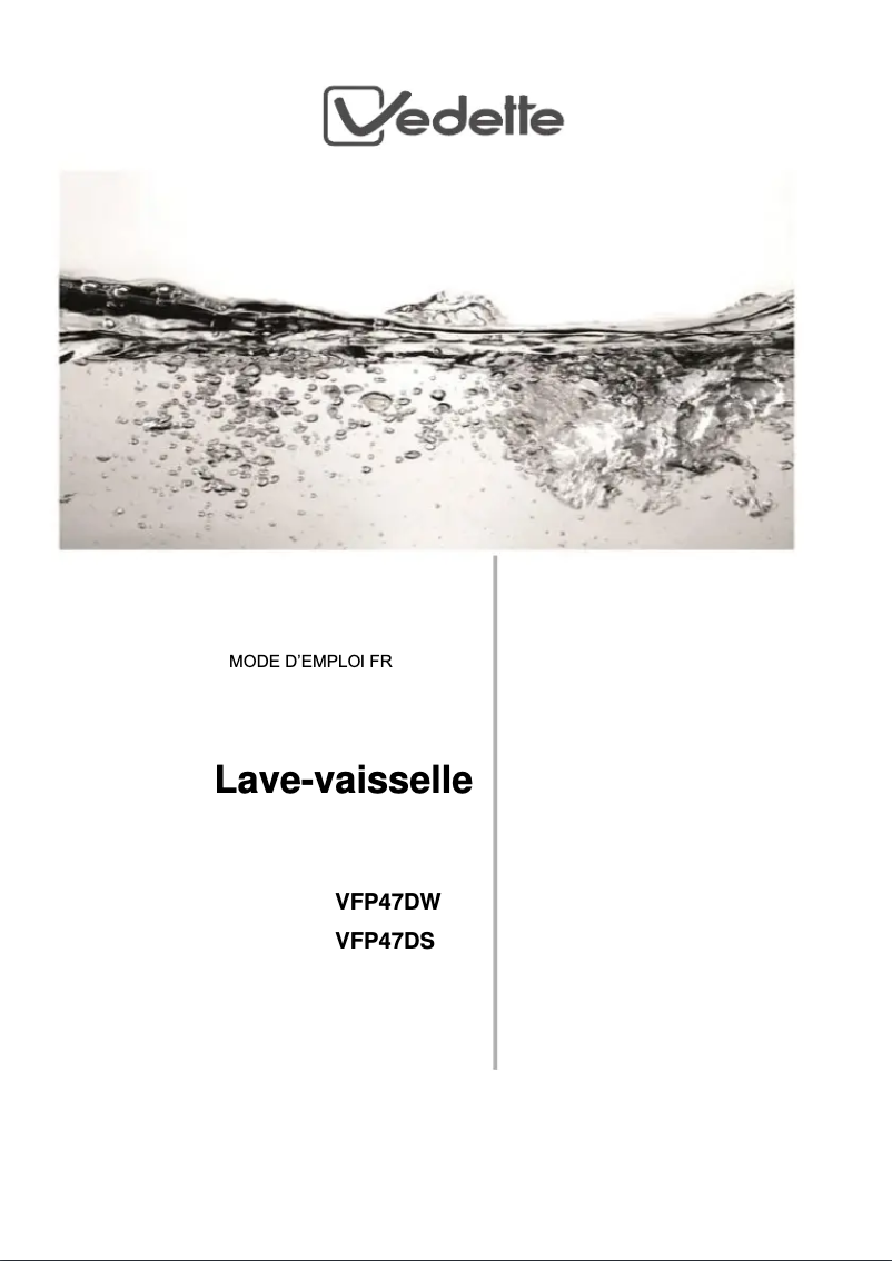 Page 1 de la notice Manuel utilisateur Vedette VFP47DW