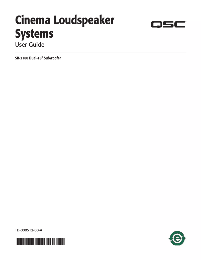 Page n°1 - Manuel utilisateur QSC SB-2180