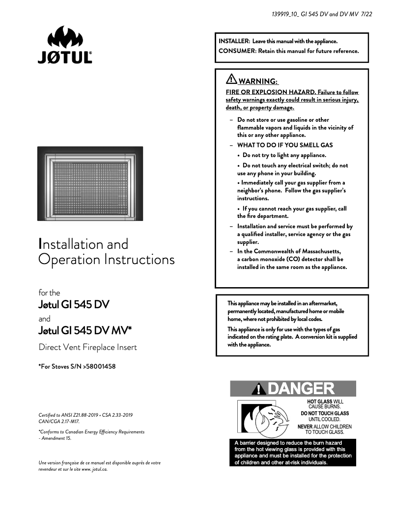 Page n°1 - Manuel utilisateur Jøtul GI 545 DV