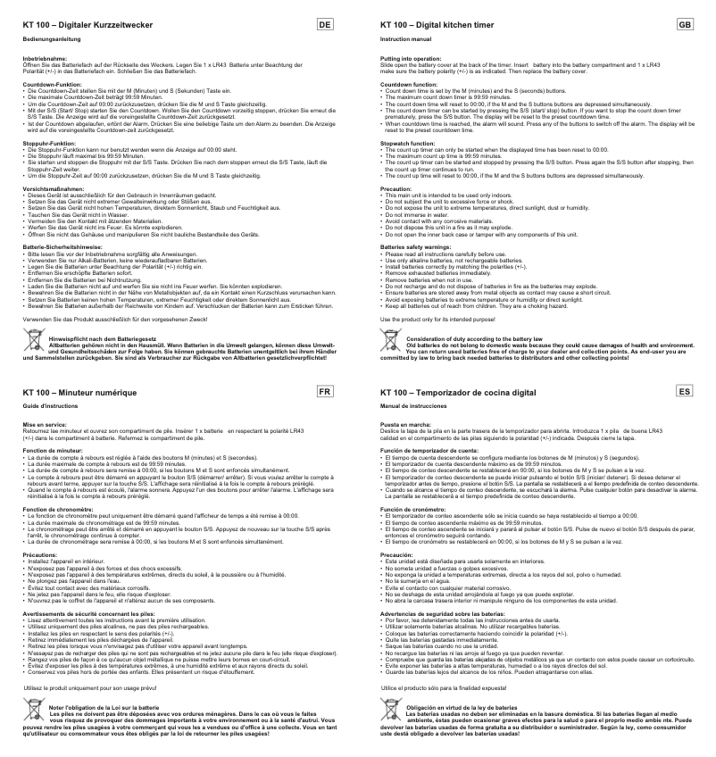 Page 1 de la notice Manuel utilisateur Techno Line KT-100