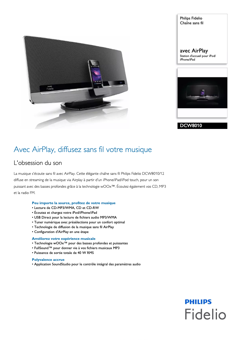 Imagen de la primera página del manual del dispositivo Fidelio DCW8010