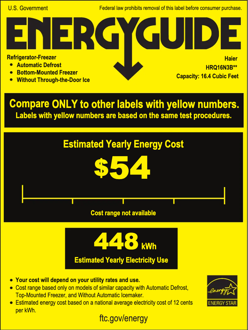 Page n°1 - Label énergétique Haier HRQ16N3BGS