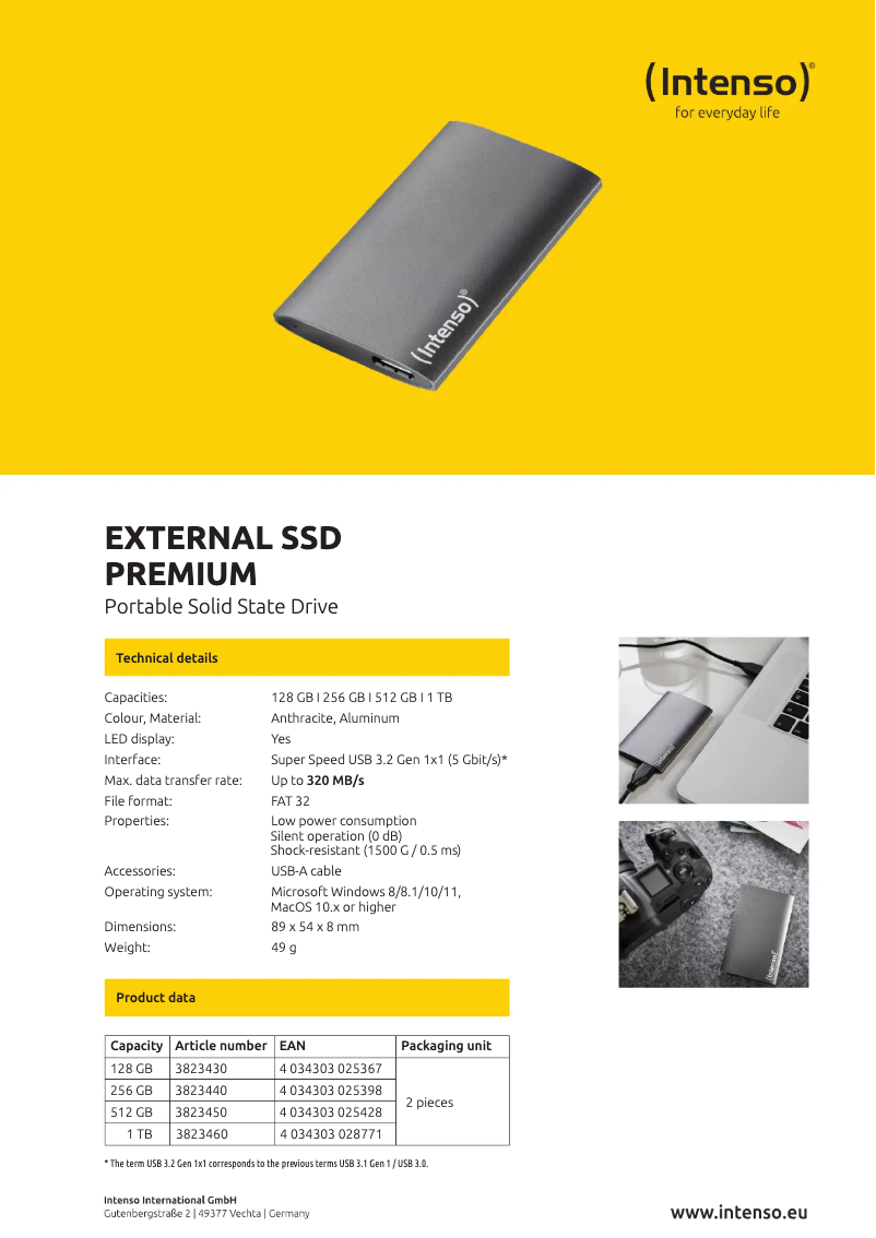 Page n°1 - Fiche technique Intenso External SSD Premium