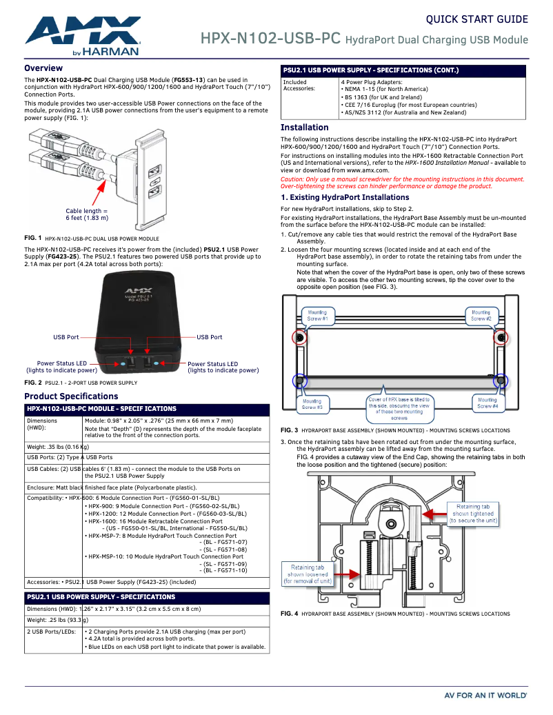 Page n°1 - Manuel utilisateur AMX HPX-N102-USB-PC