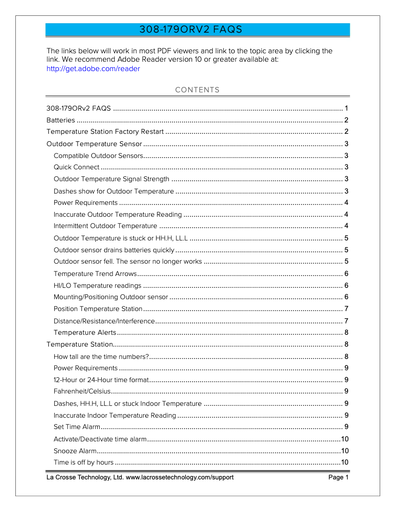 Page n°1 - FAQ La Crosse Technology 308-179ORV2