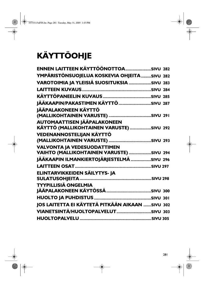 Page 1 de la notice Manuel utilisateur Whirlpool S20D TSS33-A/G