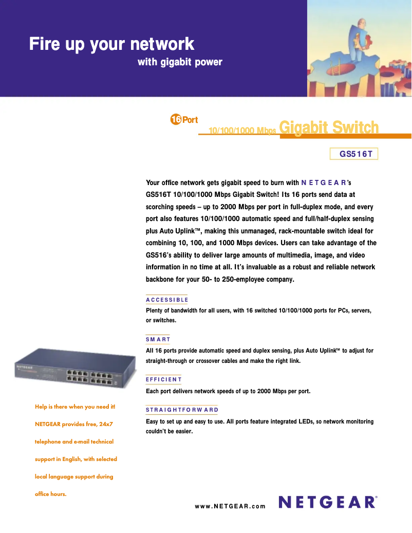 Page n°1 - Fiche technique Netgear ProSafe GS516T