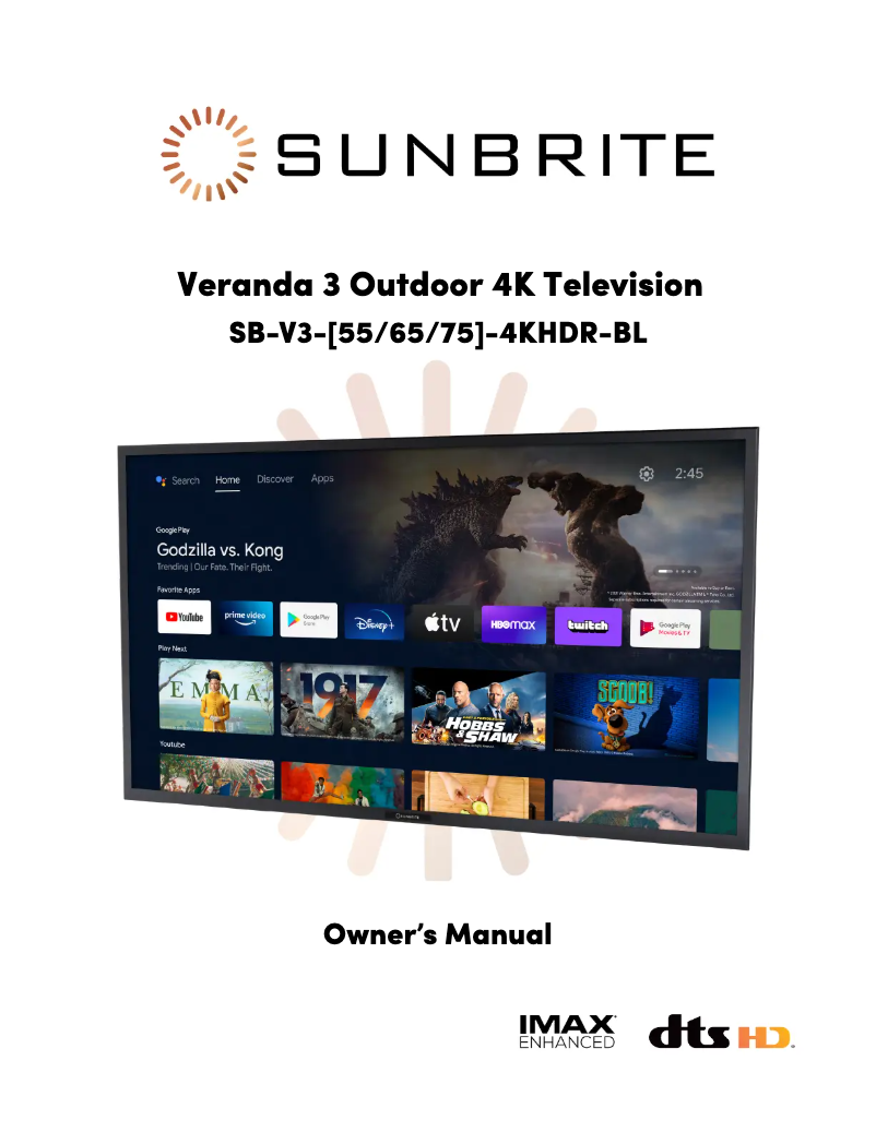 Page n°1 - Manuel utilisateur SunBriteTV Veranda 3 SB-V3-65-4KHDR-BL