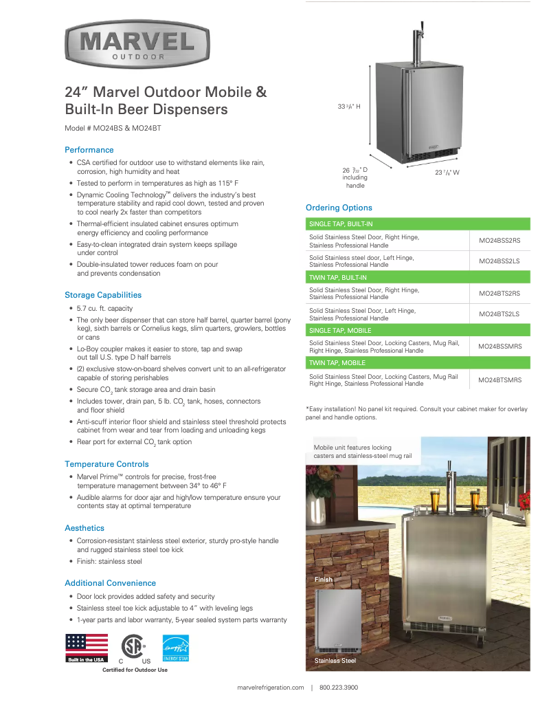 Page 1 de la notice Fiche technique Marvel MO24BTSMRS