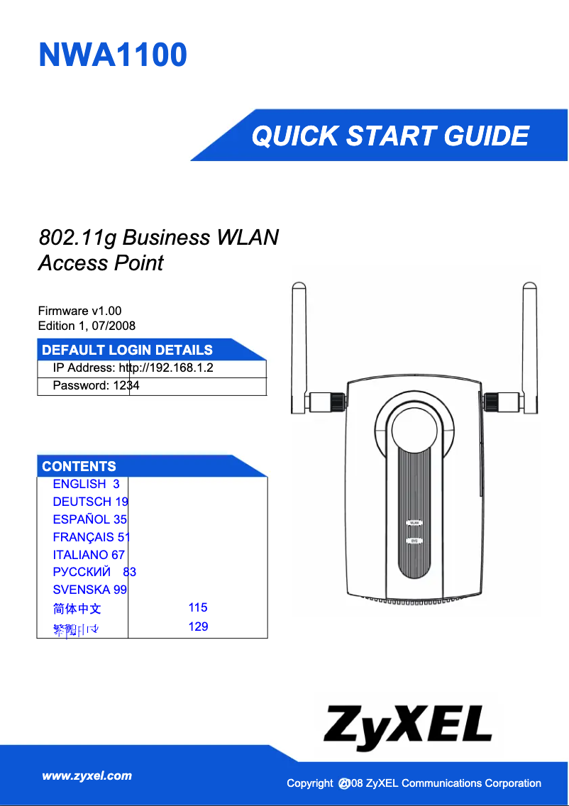 Page 1 de la notice Manuel utilisateur ZyXEL NWA-1100