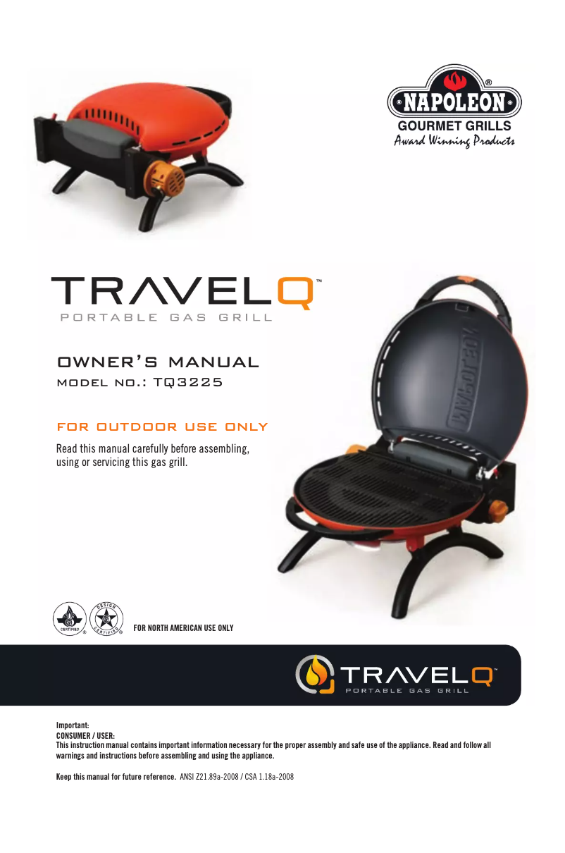 Page 1 de la notice Manuel utilisateur Napoleon TQ3225 Travel Q