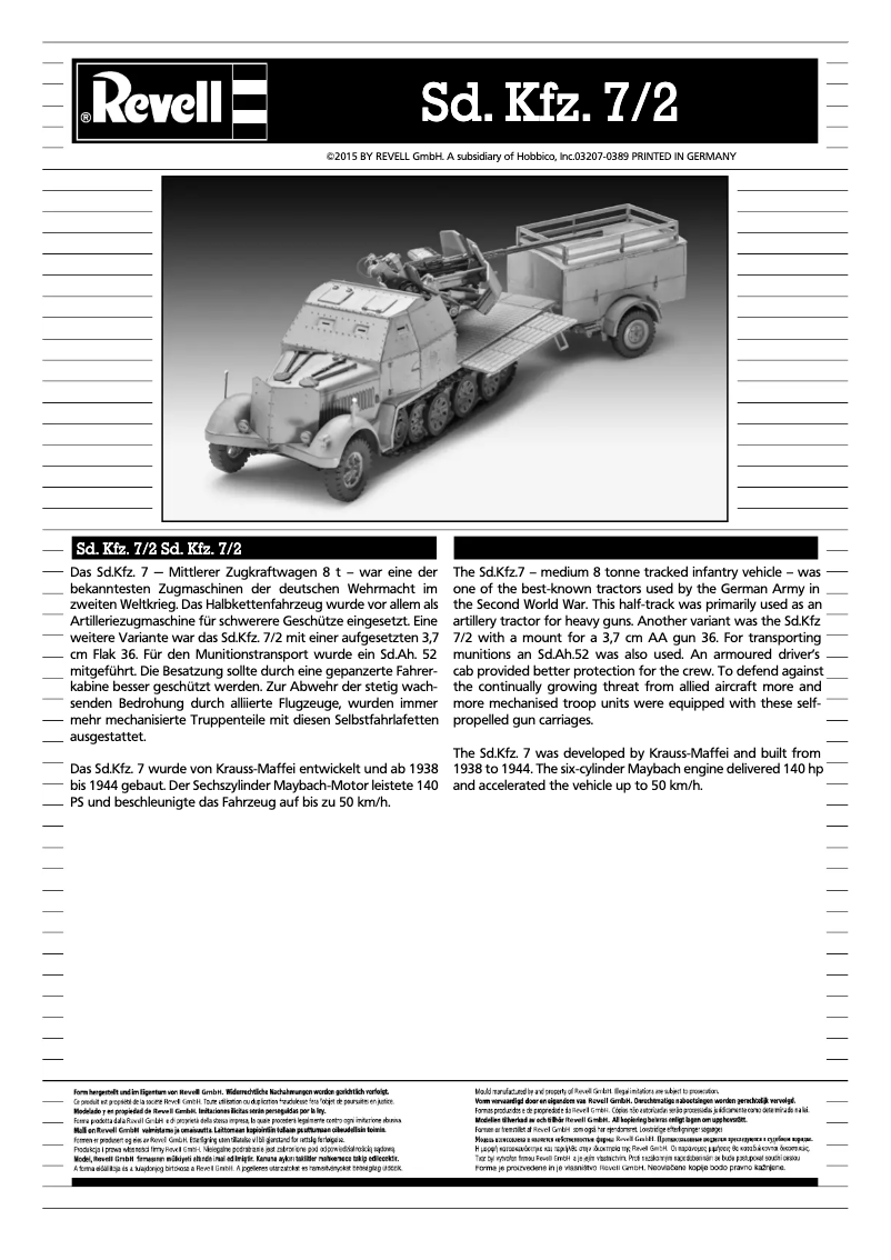Image de la première page du manuel de l'appareil Sd.Kfz. 7/2