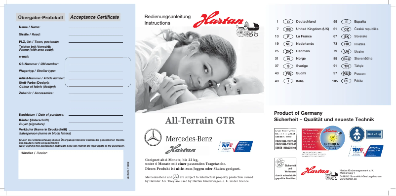 Page 1 de la notice Manuel utilisateur Hartan All-Terrain GTR