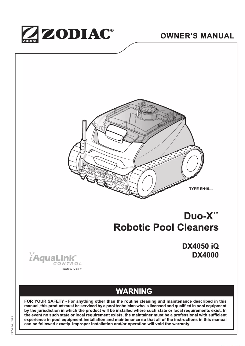 Page n°1 - Manuel utilisateur Zodiac Duo-X DX4050 iQ