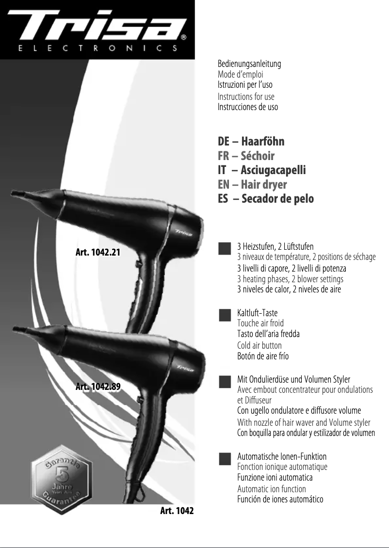 Page n°1 - Manuel utilisateur Trisa Salon Professional