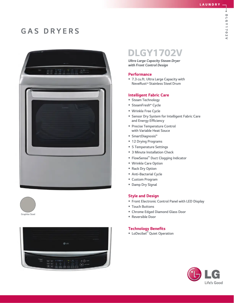 Page 1 de la notice Fiche technique LG DLGY1702V