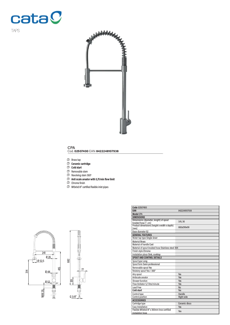 Page 1 de la notice Manuel utilisateur CATA CPA