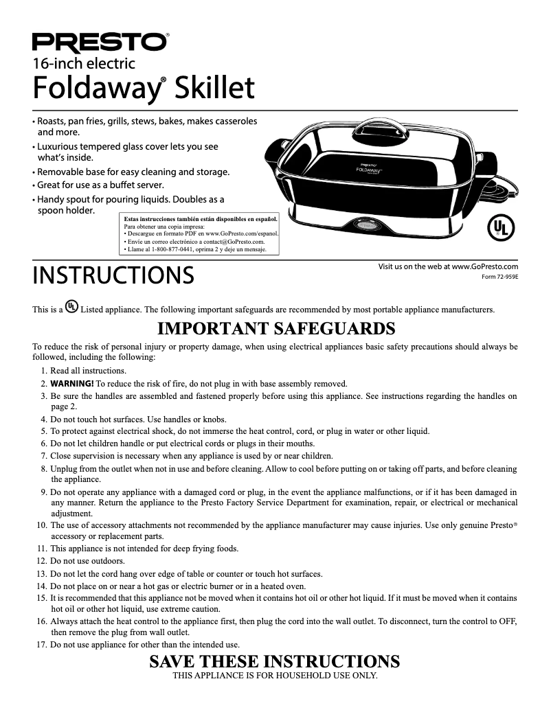 Page 1 de la notice Manuel utilisateur Presto Foldaway 06857