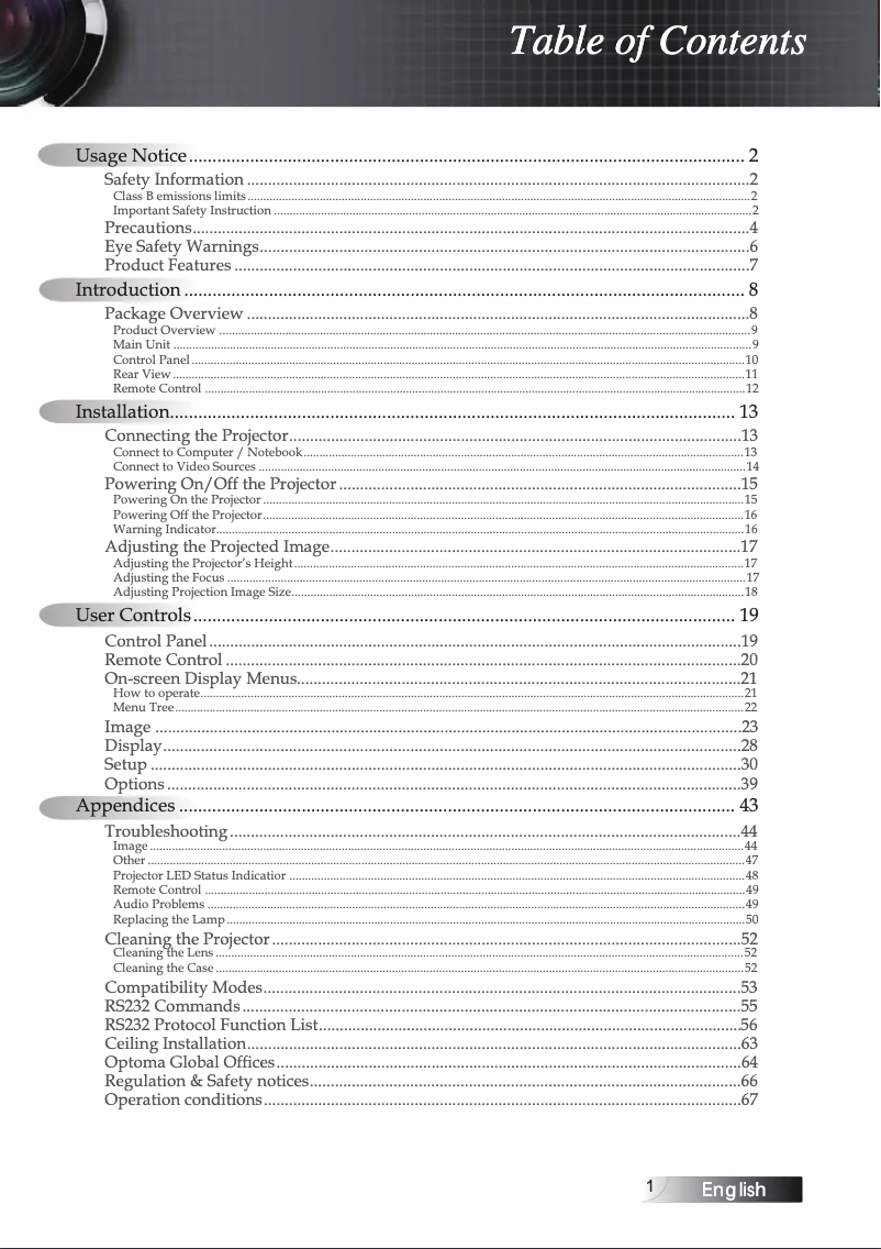Page 1 de la notice Manuel utilisateur Optoma ES515
