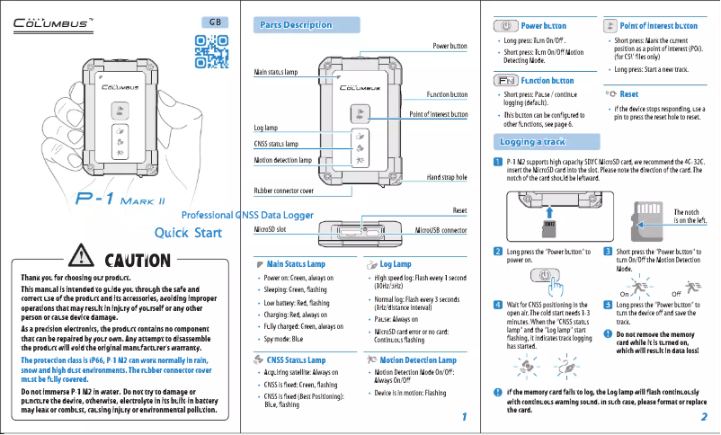Page 1 de la notice Manuel utilisateur Columbus P-1 Mark II