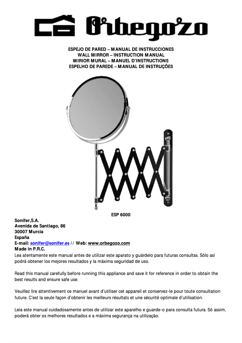 Page 1 de la notice Manuel utilisateur Orbegozo ESP 6000