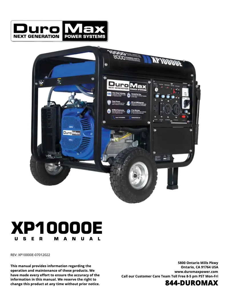Page n°1 - Manuel utilisateur DuroMax XP10000E