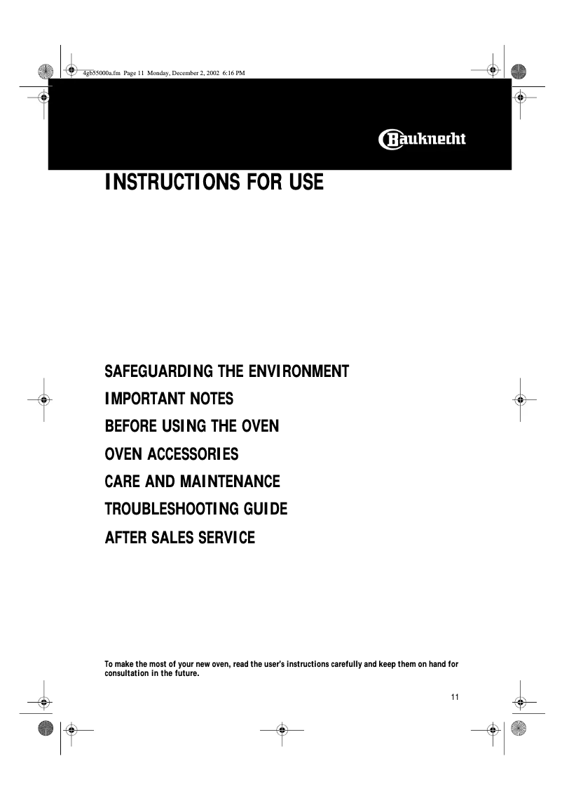 Page 1 de la notice Manuel utilisateur Bauknecht BMZE 4000/A SW