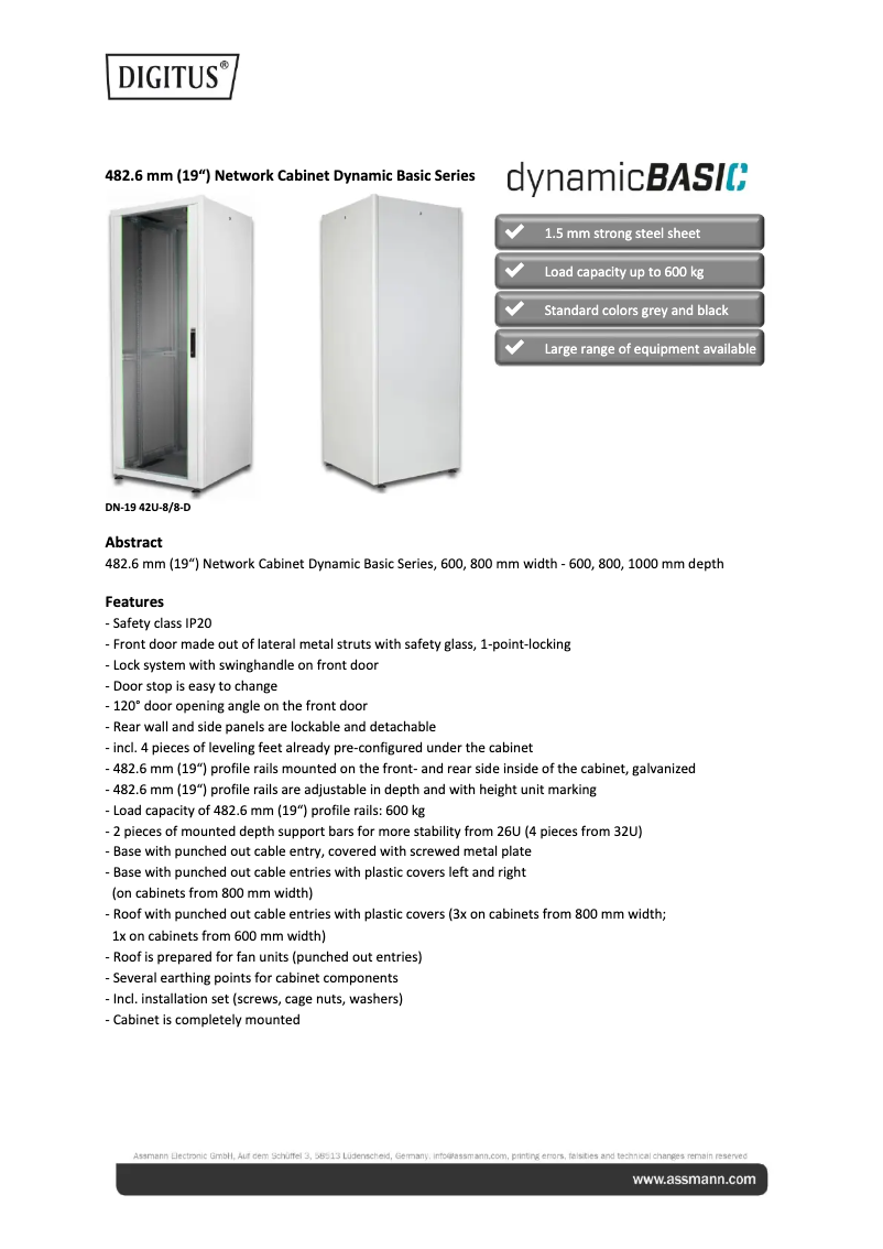 Página 1 del manual Ficha técnica Digitus DN-19 26U-6/6-D