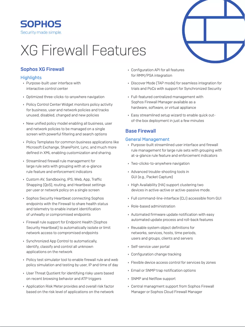 Page n°1 - Manuel utilisateur Sophos XN1C3GSAA