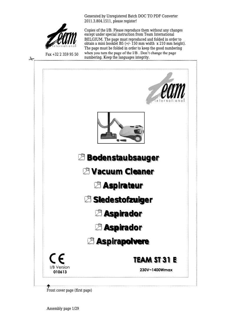 Page n°1 - Manuel utilisateur Team ST 31 E