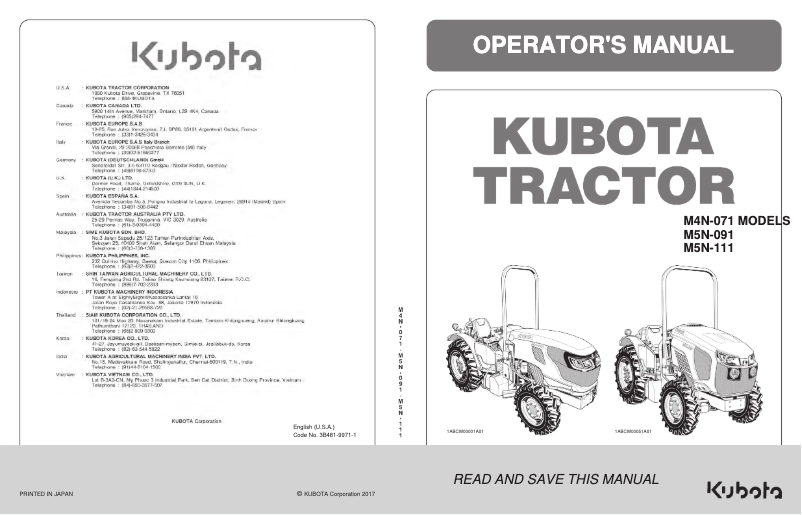 Page 1 de la notice Manuel utilisateur Kubota M5N-091HDRC24