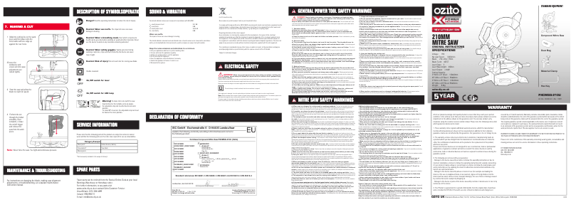 Page 1 de la notice Manuel utilisateur Ozito PXCMSS-210U