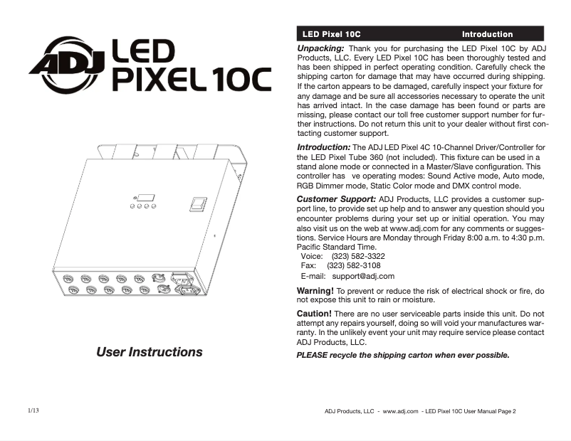 Image de la première page du manuel de l'appareil LED Pixel 10C