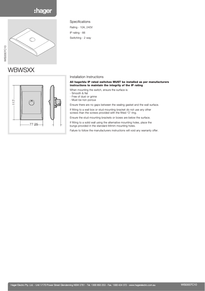 Page 1 de la notice Manuel utilisateur Hager WBWSV4