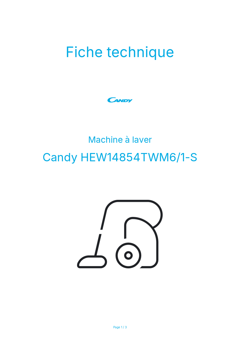 Page n°1 - Fiche technique Candy HEW14854TWM6/1-S